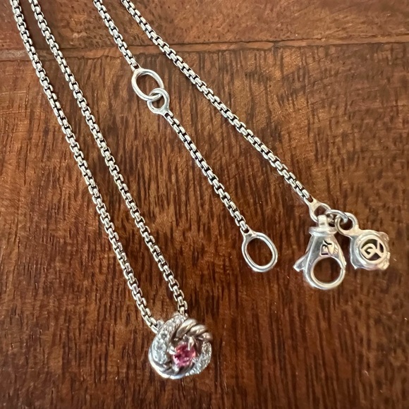 Retired David Yurman Petite Infinity Necklace in Pink Tourmaline & Pave Diamonds - Picture 2 of 15